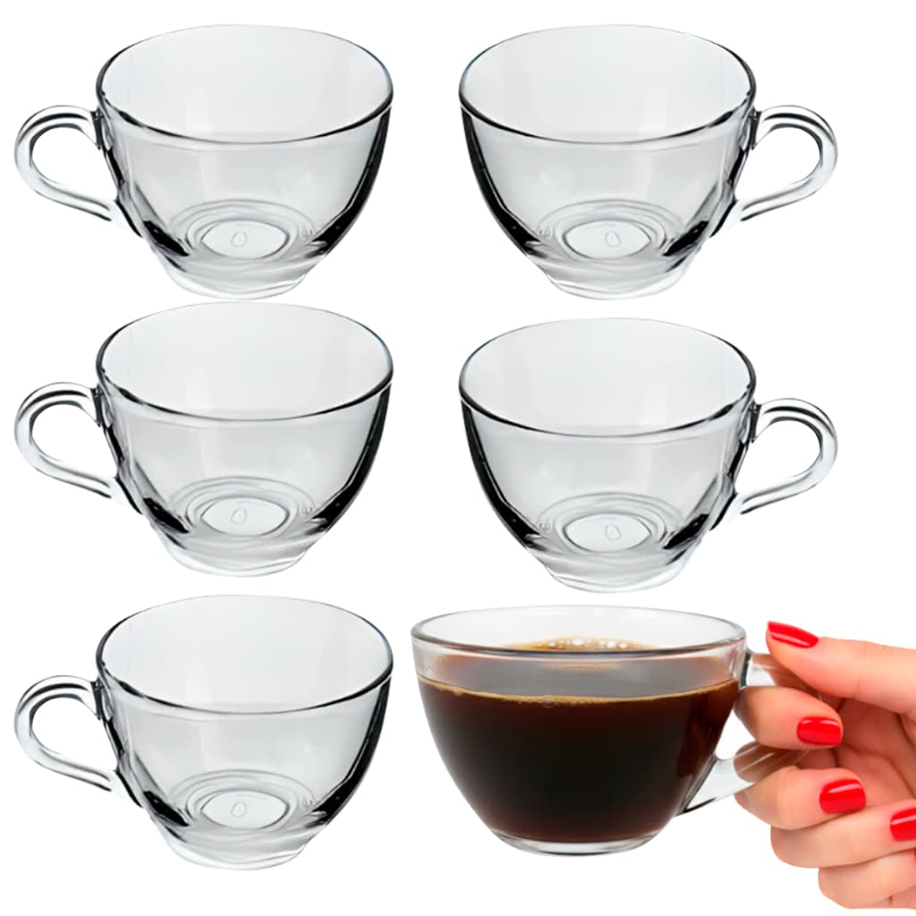 Kit Jogo 6 de Xícaras Pera Cristal Transparente 6 pçs - xicara em Vidro 225ml Chá Cafe e Leite