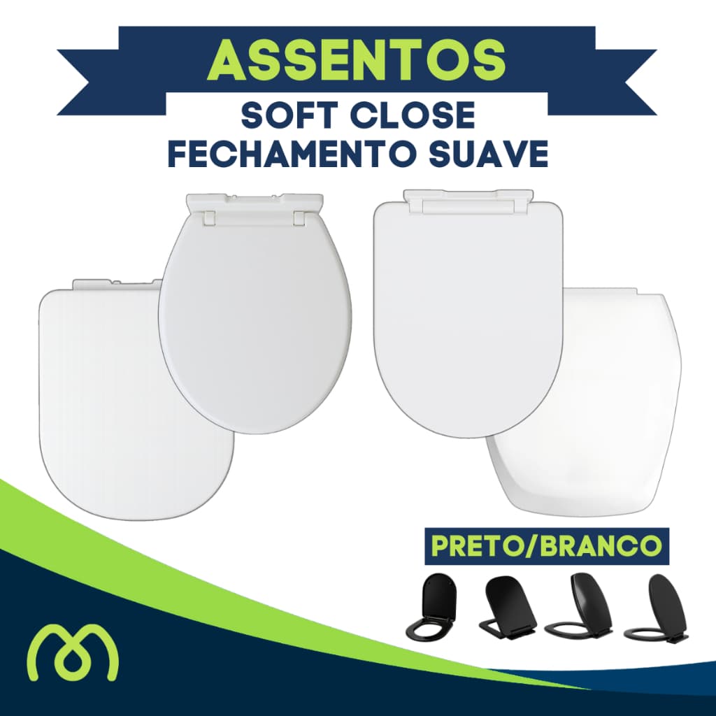 Assento Sanitario Tampa de Vaso Tabua Soft Close Amortecedor Oval Carrara Quadrado Thema Deca Celite Icasa 6LPF 1.6GPF