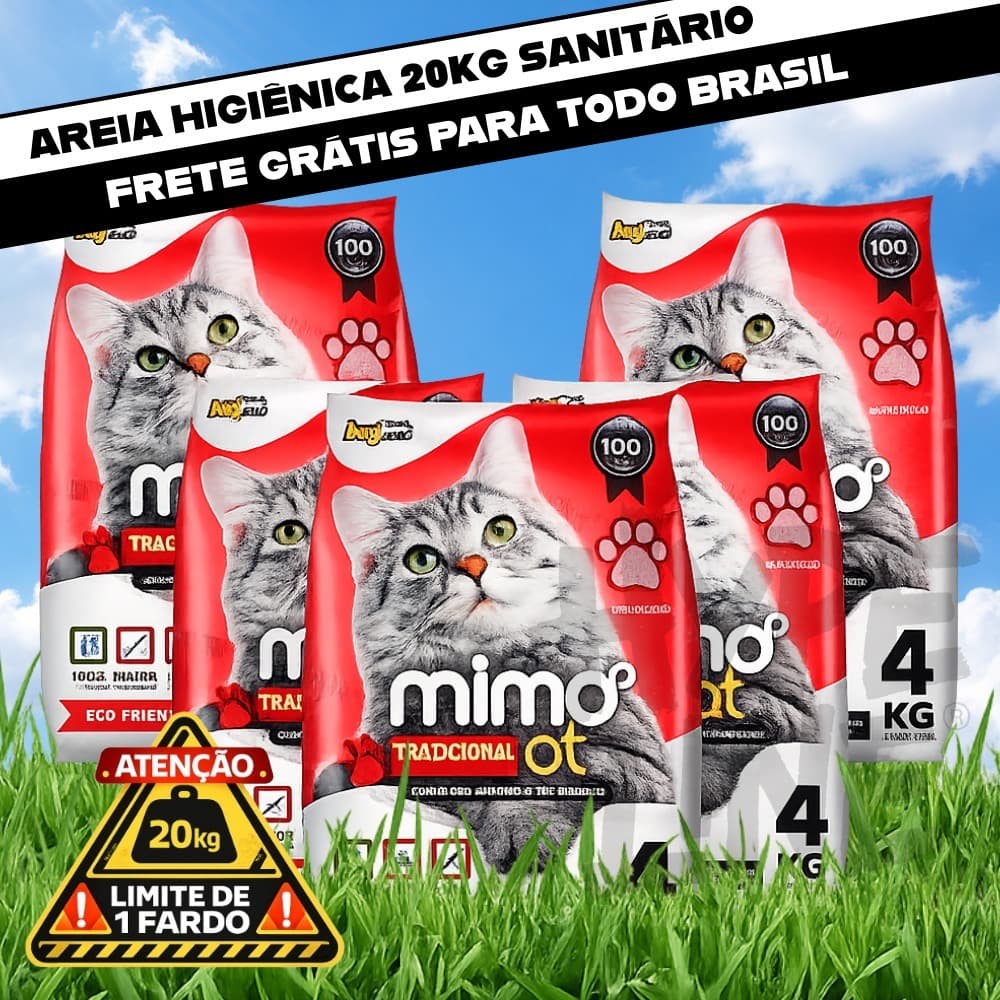 Kit Fardo 5 Pacotes 4Kg de Areia Sanitária Granulado Forma torrões Mimocat Perfumado Premium 20KG