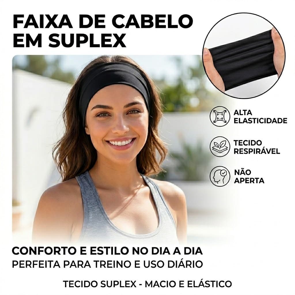 Faixa De Cabelo Preta Penteado Esportiva Estilosa Moda Versátil Unissex Confortável Fitness
