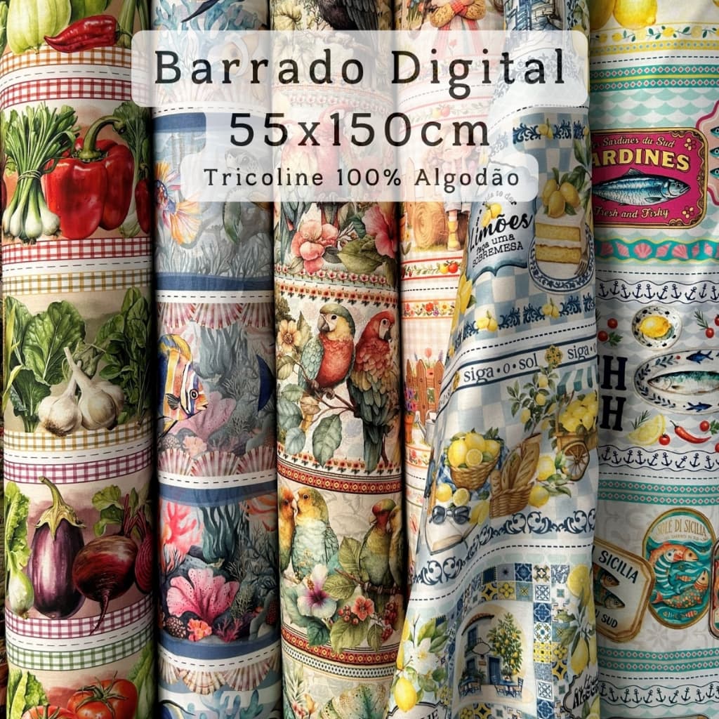 Tecido Tricoline Digital Barrado Floral 100% Algodão 55x150cm Pano de Prato Toalhas Guardanapo