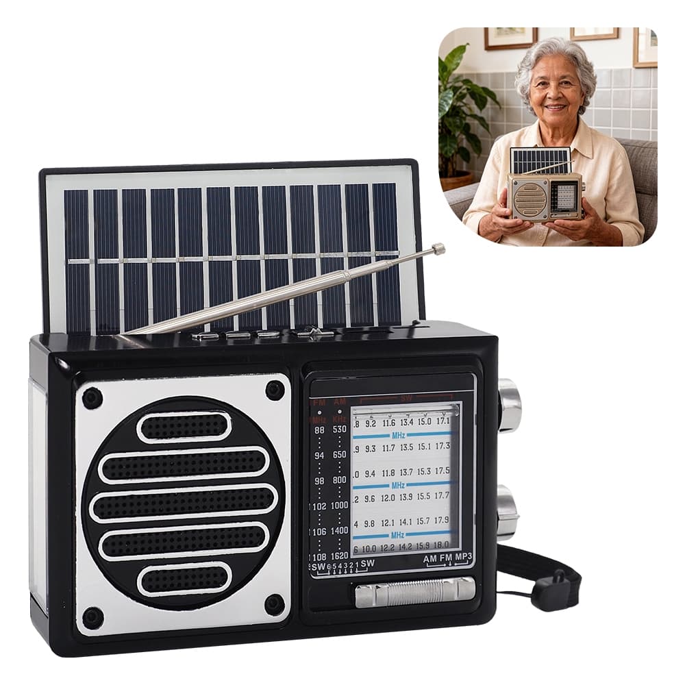 Rádio Portátil Bluetooth Painel Solar com lanterna BT TF USB Radio Retro Caixa de Som Usb Sd Am Fm multimídia