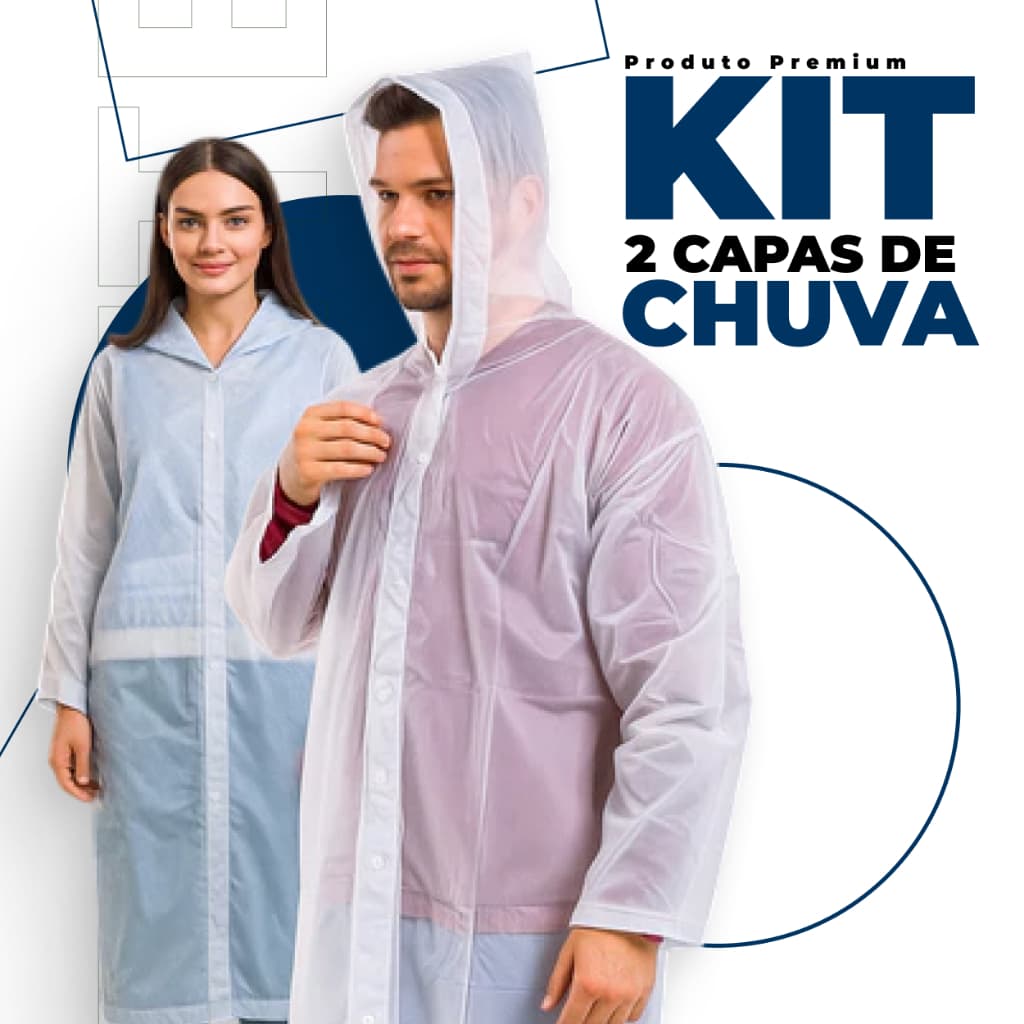 2 Capa de Chuva Grossa Longa Premium Transparente Reforçada Adulto Unissex Impermeável Reutilizável