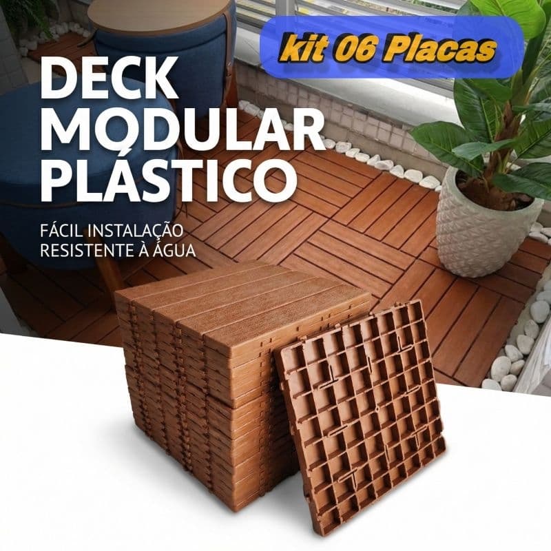kit 6 DECK Plástico Madeira Textura antiderrapante 30cm x 30cm Pallet Modular carpacho