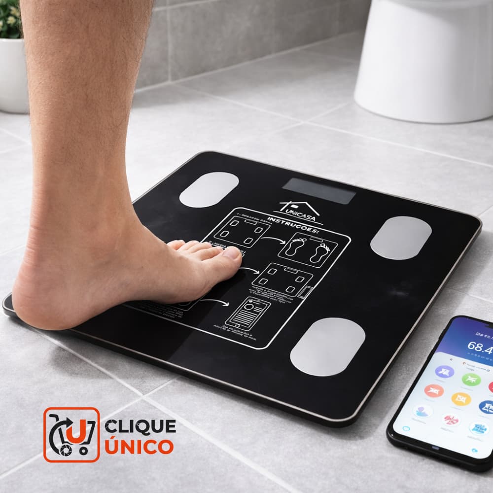 Balança Digital Inteligente Bluetooth 140kg Bioimpedância Gordura Corporal com App Fitness Portátil
