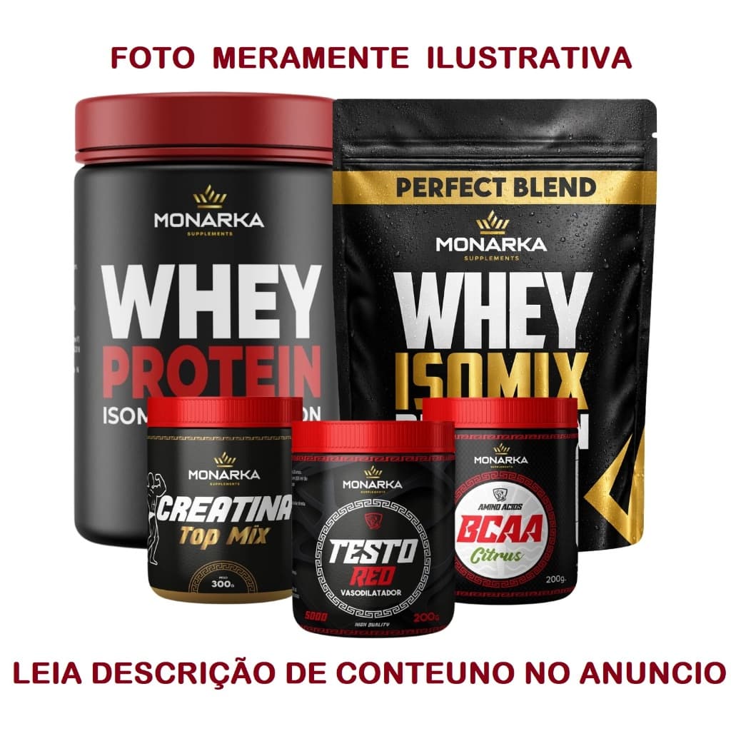Whey Protein Blend Concentrado Isolado 1Kg + Creatina 300g + BCAA 200g + Pre treino Termogenico 200g