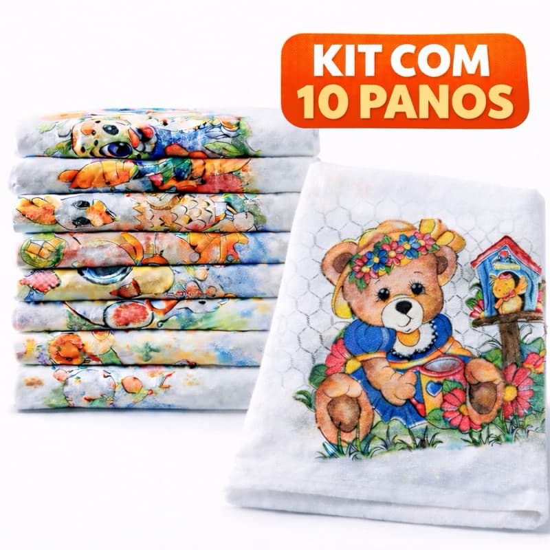 Pano de Prato Estampado Premium Kit Com 10 Unidades
