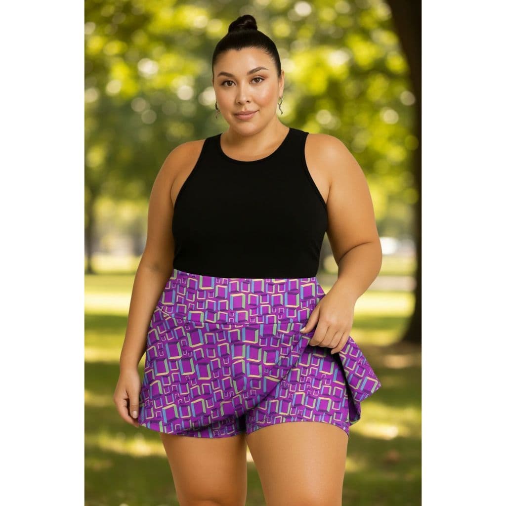 Short Saia Plus Size Estampado Suplex Feminino Academia Treino Pilates Dança Beach Tênis Dia a Dia