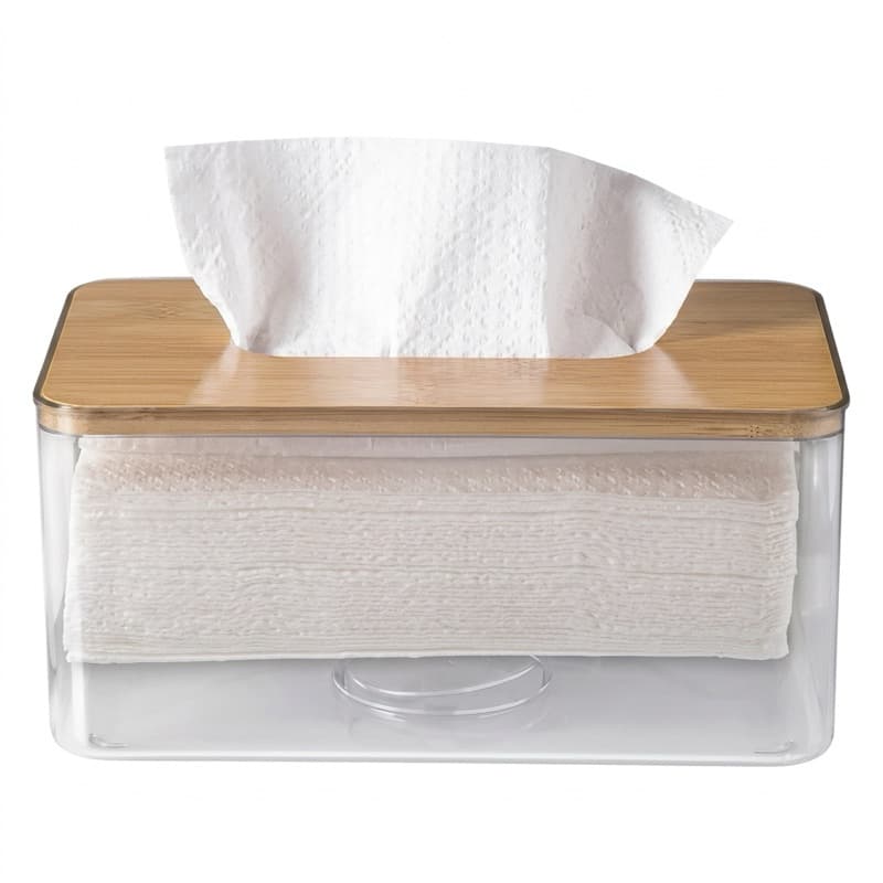 Porta Lenços Máscara Papel Interfolha Caixa Acrílico Cristal Transparente COM BAMBU