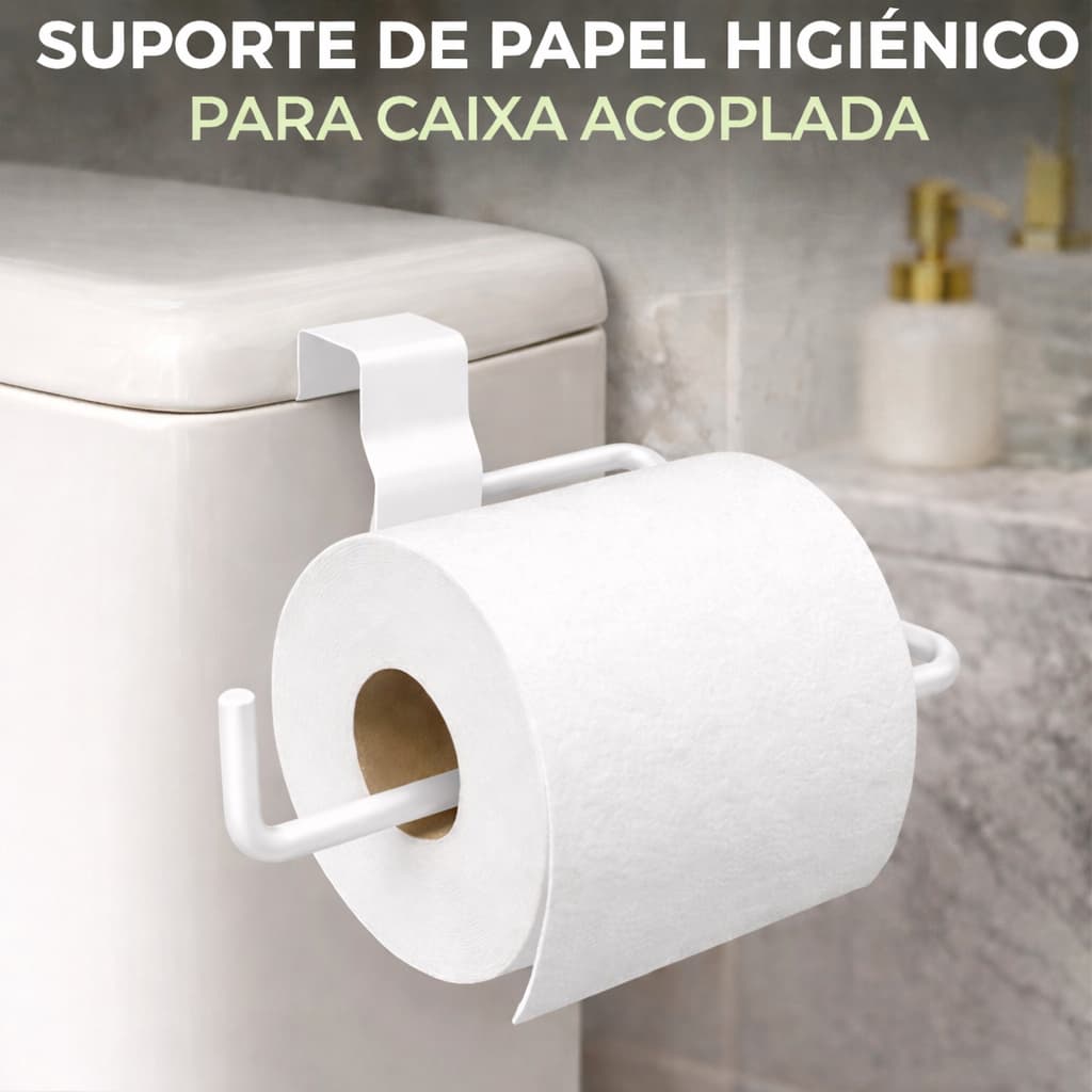 Suporte Porta Papel Higiênico Duplo Aramado para Caixa Acoplada Preto ou Branco