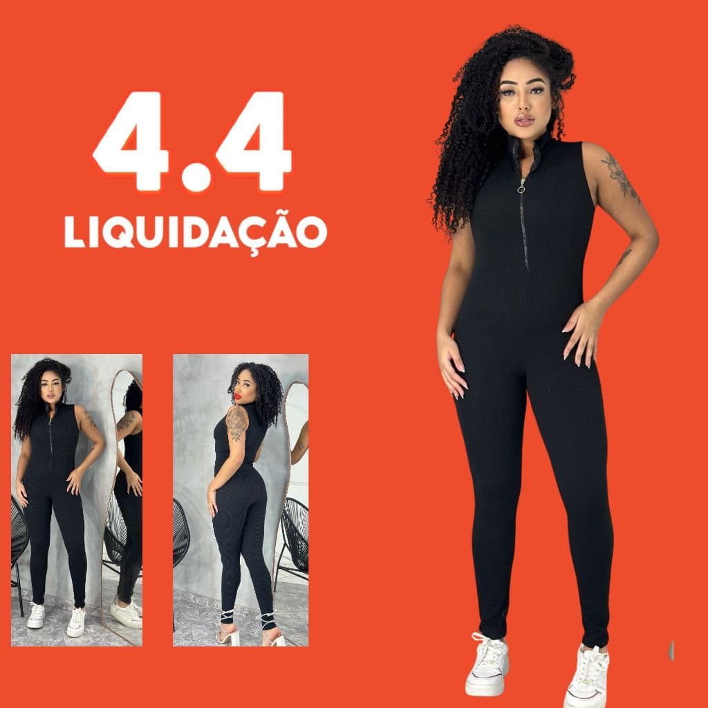 Macacão Feminino Regata Com Zíper Justo Canelado TENDENCIAS PREMIUM