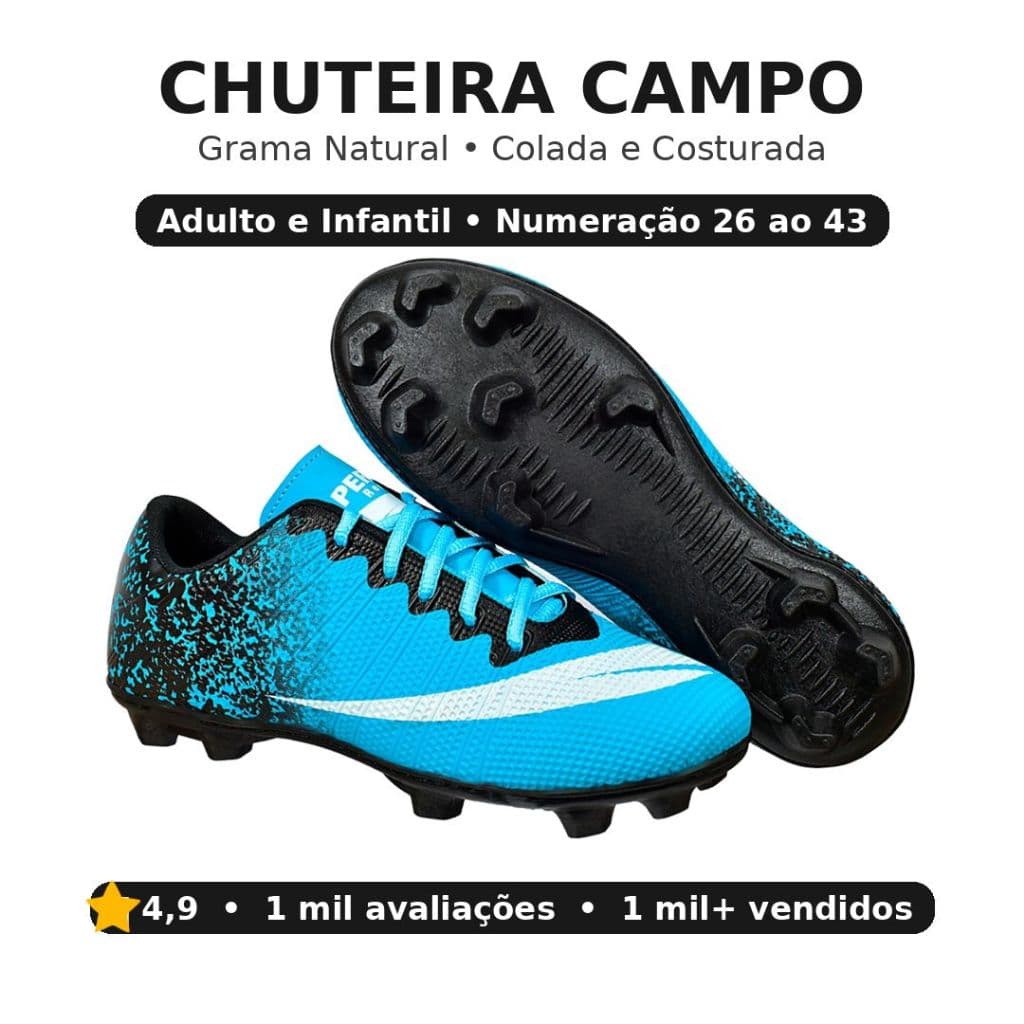 Chuteira Campo Perflex Grama Natural Colada Costurada 26-43