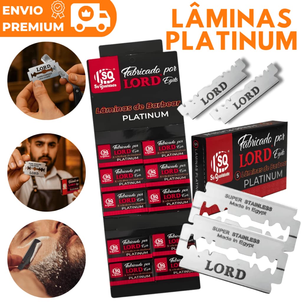 Kit Lâminas de Barbear 200, 100 ou 40 Meia Lord Platinum Inox Profissional Para Navalha Barbeiros