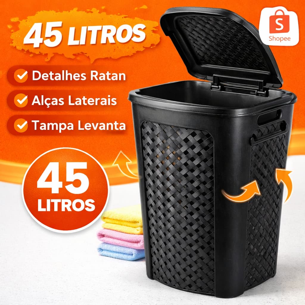 Cesto de Roupa Suja 45 Litros Rattan Com Alça Reforçado