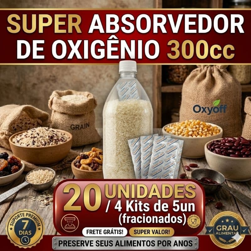 ABSORVEDOR DE OXIGÊNIO PARA ALIMENTOS 300CC 20 unidades