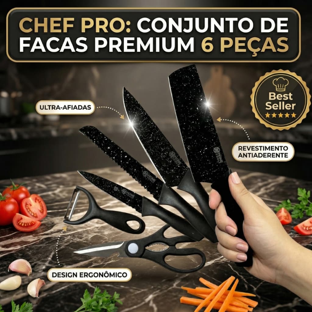 Jogo De Facas Faqueiro Inox Faca Preta 6 Peças Profissional Luxo Conjunto facas Cutelo Kit Churrasco