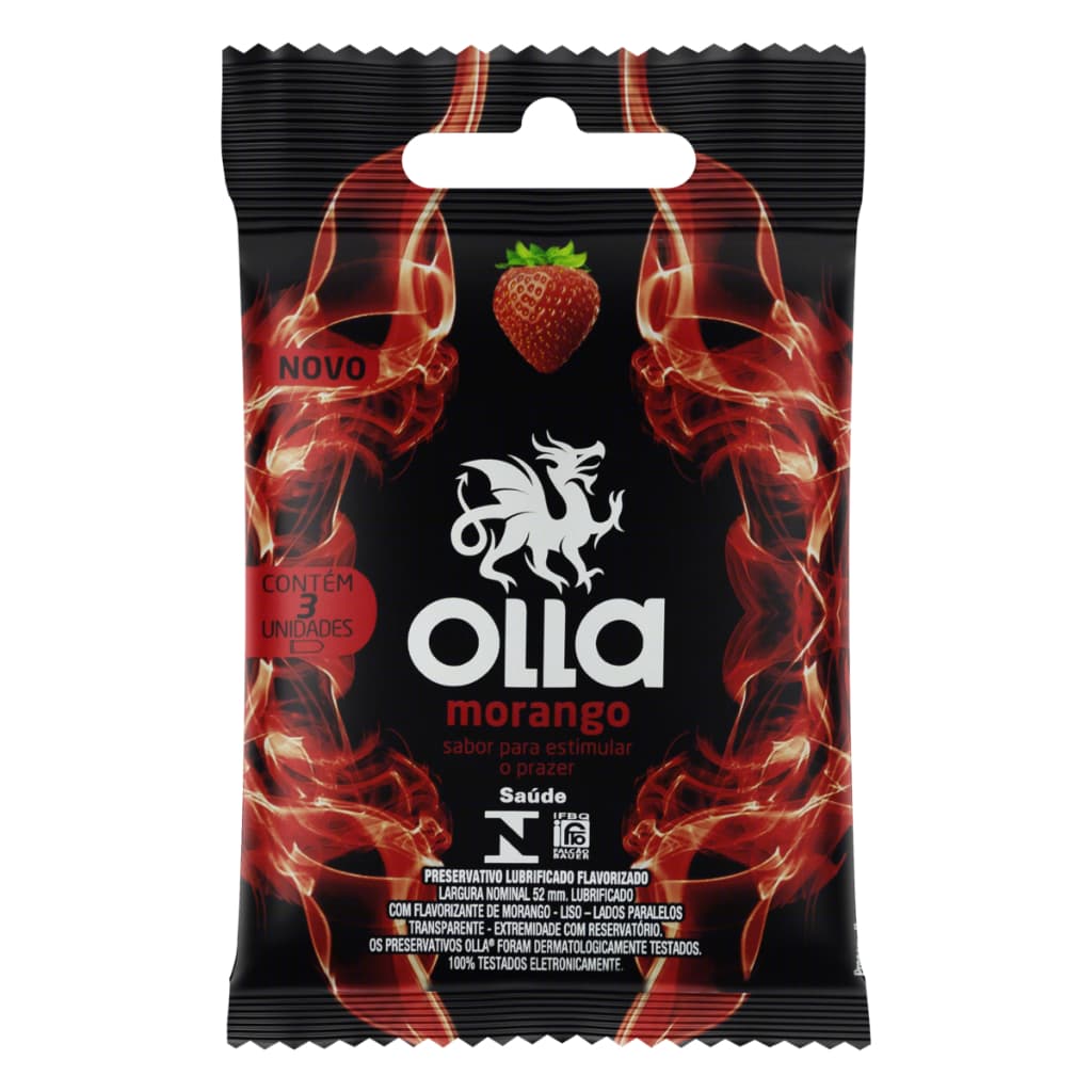 Preservativo com Sabor de Morango - Olla - 3 Unidades