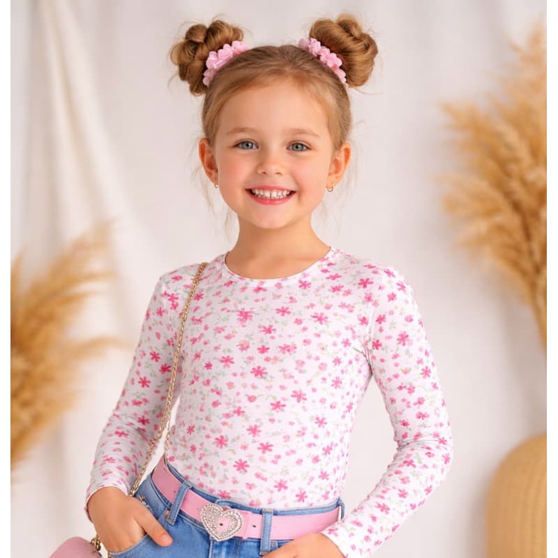 Blusa Infantil Feminina Manga Longa com Babado no Ombro – Estilo Blogueirinha