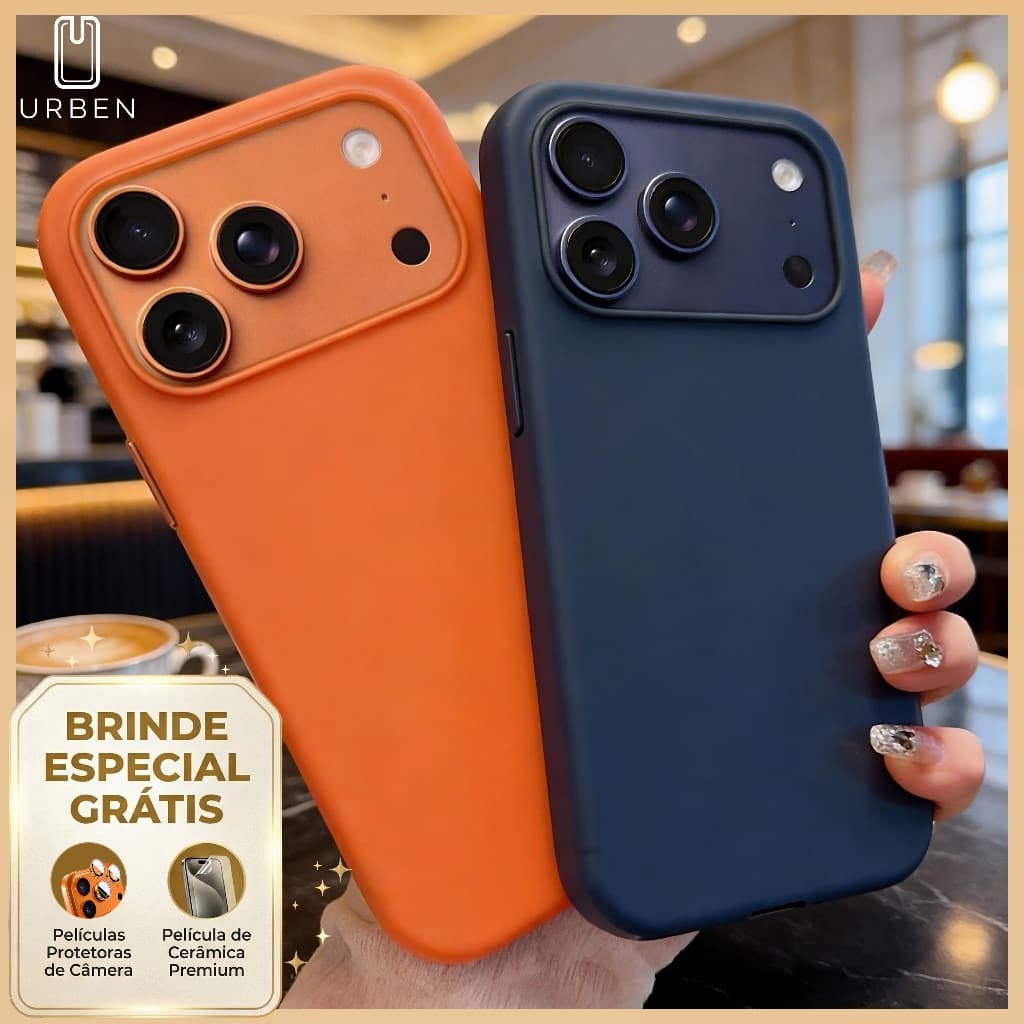 Capa de Couro com Anel Magnético MagSafe + Película Lente Forro AveludadoiPhone 17 Pro Max AIR