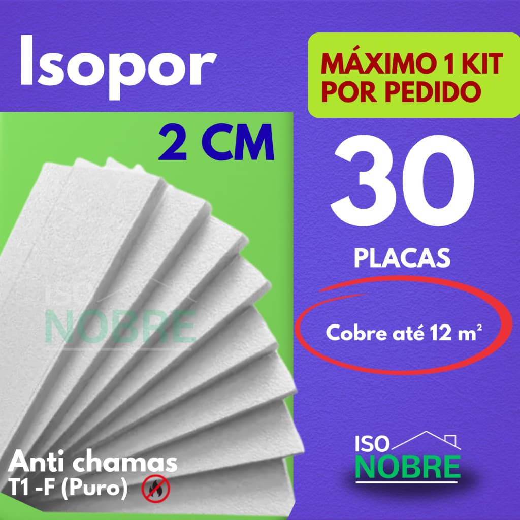 Isopor EPS Kit com 30 placas  2cm x 100cm x40cm  Antichamas –  T1 Construção, Isolamento Térmico e Acústico