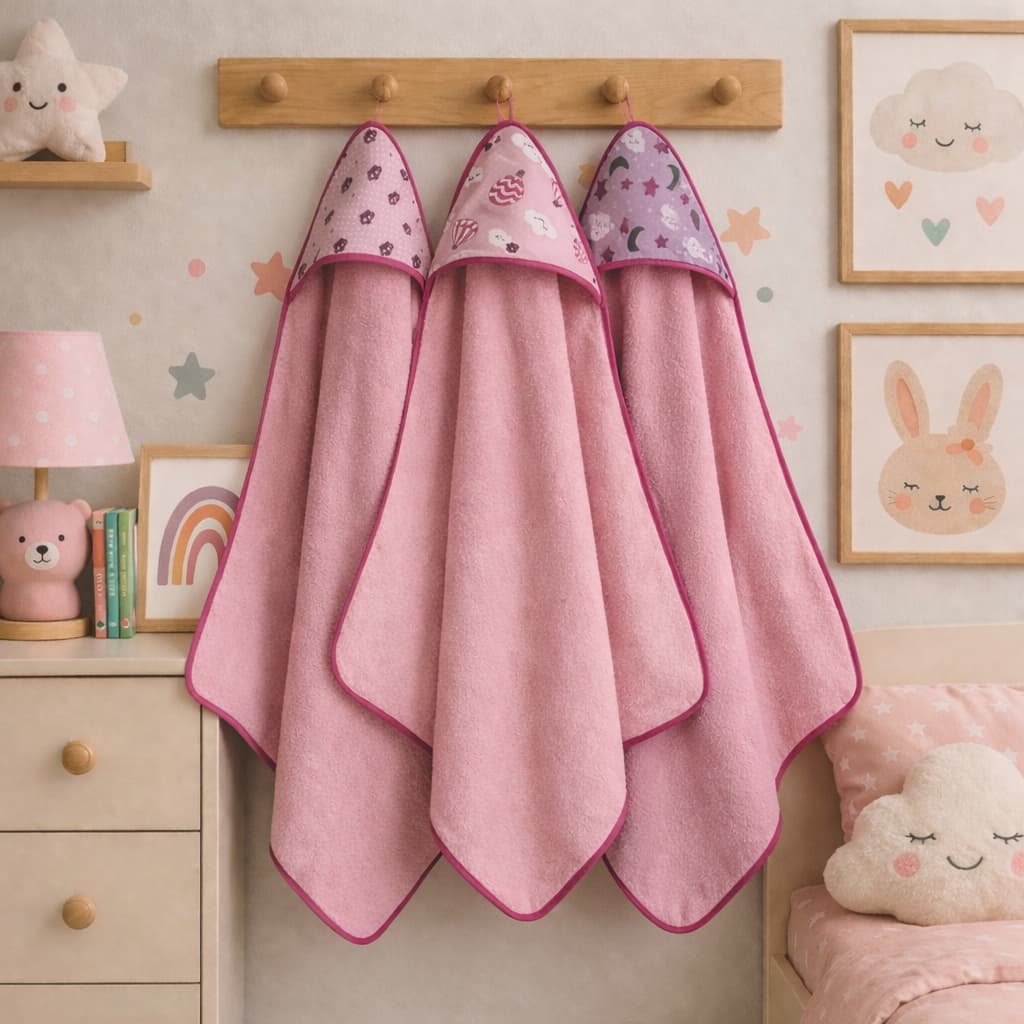 Kit 3x Toalha De Banho Bebe Recem Nascido Dupla Face Modelo Luxo Capuz Forrada Fralda 100% Algodão