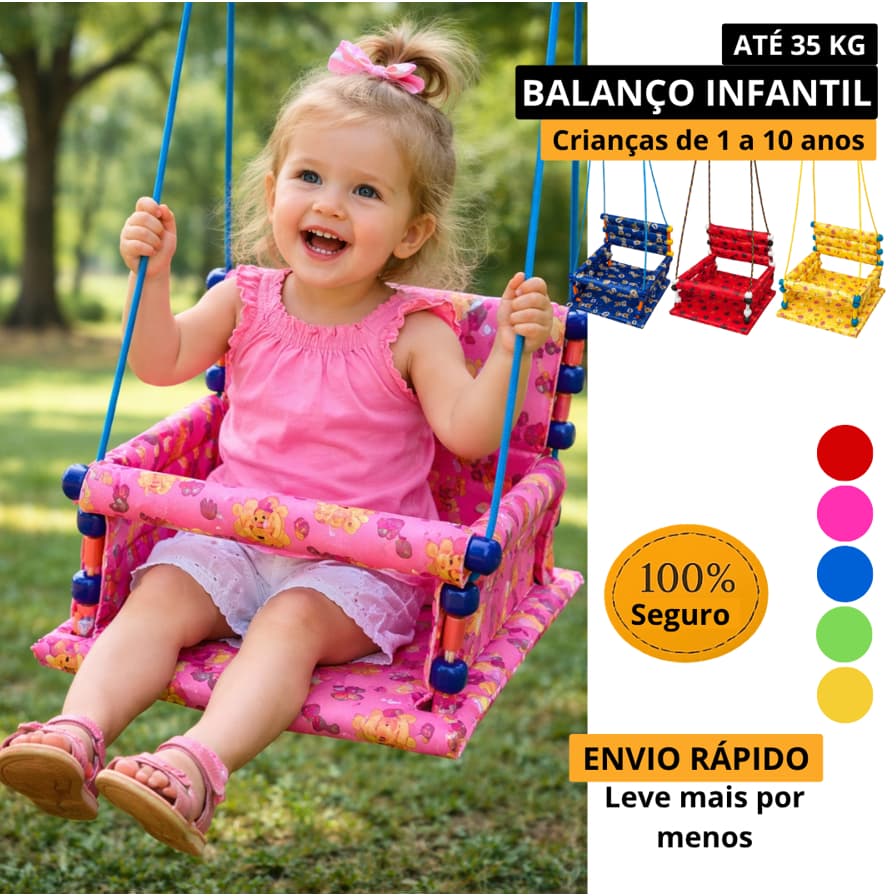 Cadeirinha de Balanço Infantil Balancinho Para Crianças Até 35kg 1 A 10 anos de Madeira de Qualidade