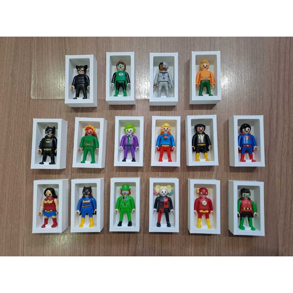 16 Caixinhas Expositoras para Coleção Bonecos Playmobil Kinder Ovo DC - Impressão 3D