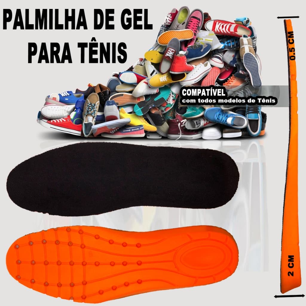 Palmilha Ortopédica de P.U de Gel Anatômica em Gel Anti Impacto Confortável