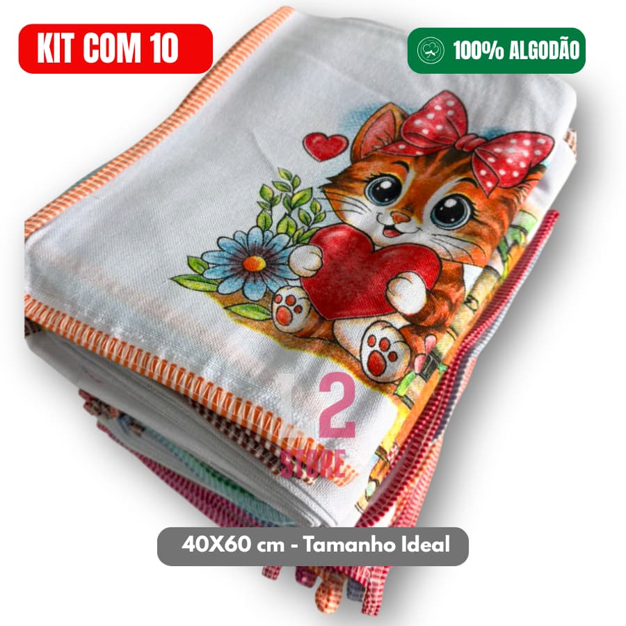 Kit 10 Pano De Prato Grande com Vies Estampado 100% Algodão