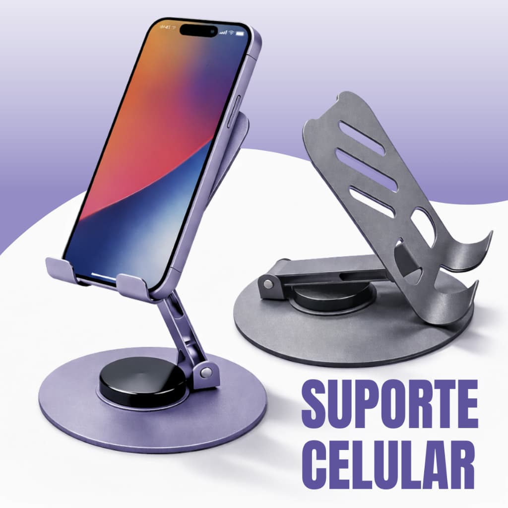 Suporte Celular Metálico Premium resistente com Base Giratória 360º para Smartphones e Tablets Universal