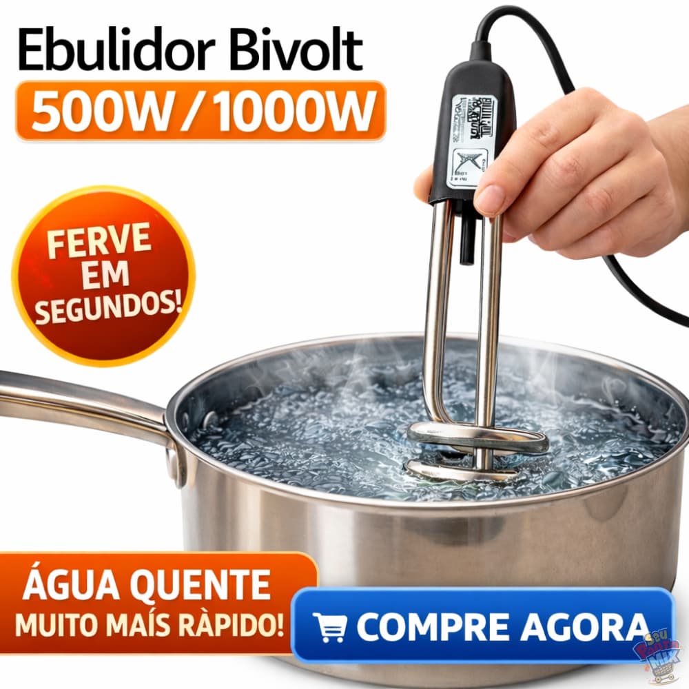 Ebulidor Elétrico Aquecedor de Água Rabo Quente Ferve Rápido - 500W/1000W 127V ou 220V