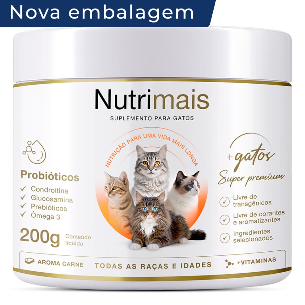 Suplemento Nutrimais Gatos Queda de Pelos Derme Alergias Imunidade e Energia 200g