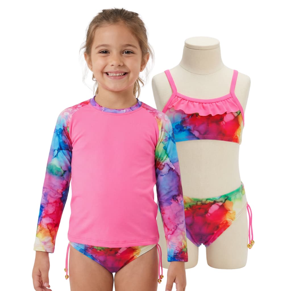 Conjunto UV 3 Peças Camisa+biquíni Proteção UV 50+ Praia/piscina meninas de 2 a 16 anos