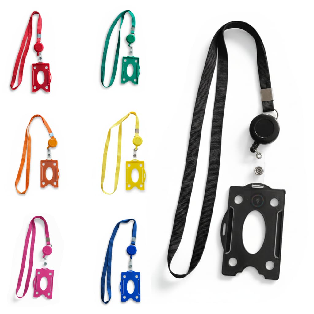 Kit Cordão com Porta Crachá Vertical Horizontal e Roller Retrátil