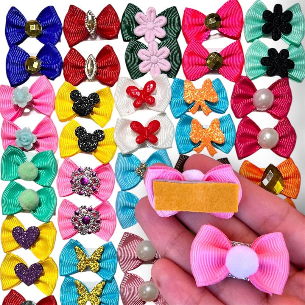 Laço de Colar Pet Adesivo Gorgorão Sortido Lacinho para cães de pelo curto P Banho e Tosa Pet Shop