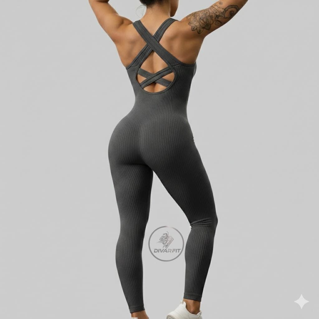 Macacão Academia Longo Canelado Com Bojo Costas X Premium Zero Transparencia