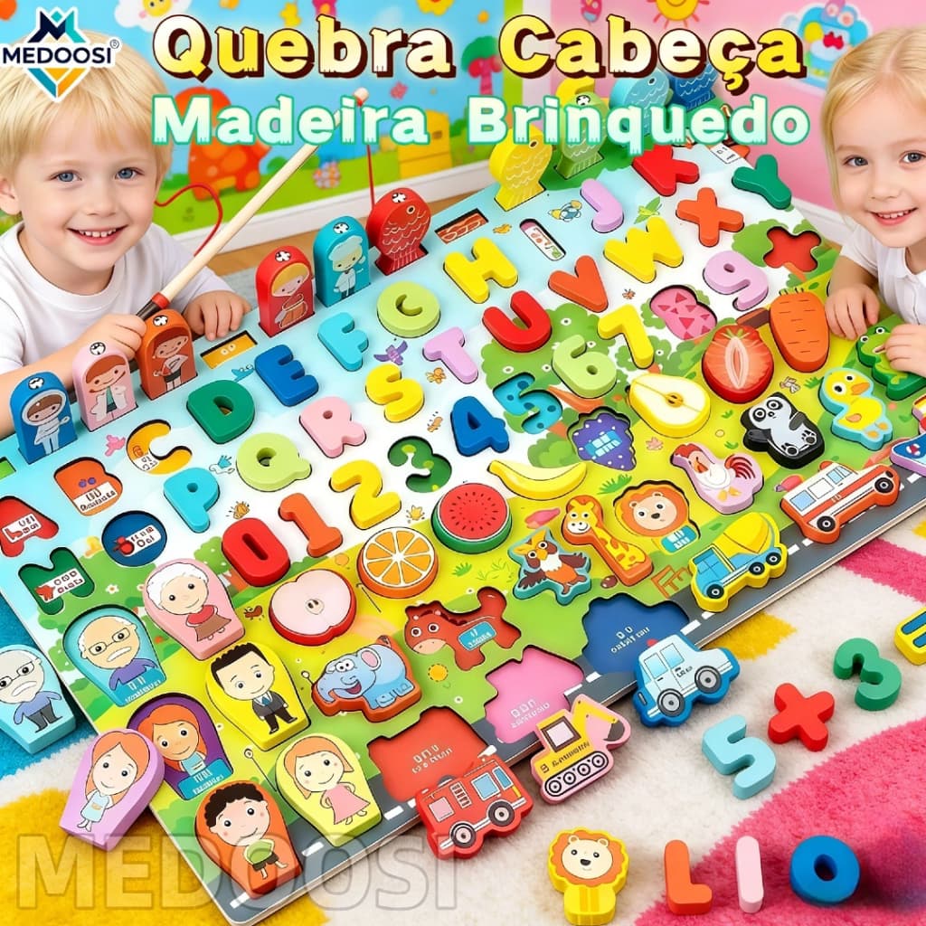 MEDOOSI Jogo Quebra Cabeça Educativo Infantil com Número/Crianças Montessori Madeira Brinquedo de pesca magnético Placa