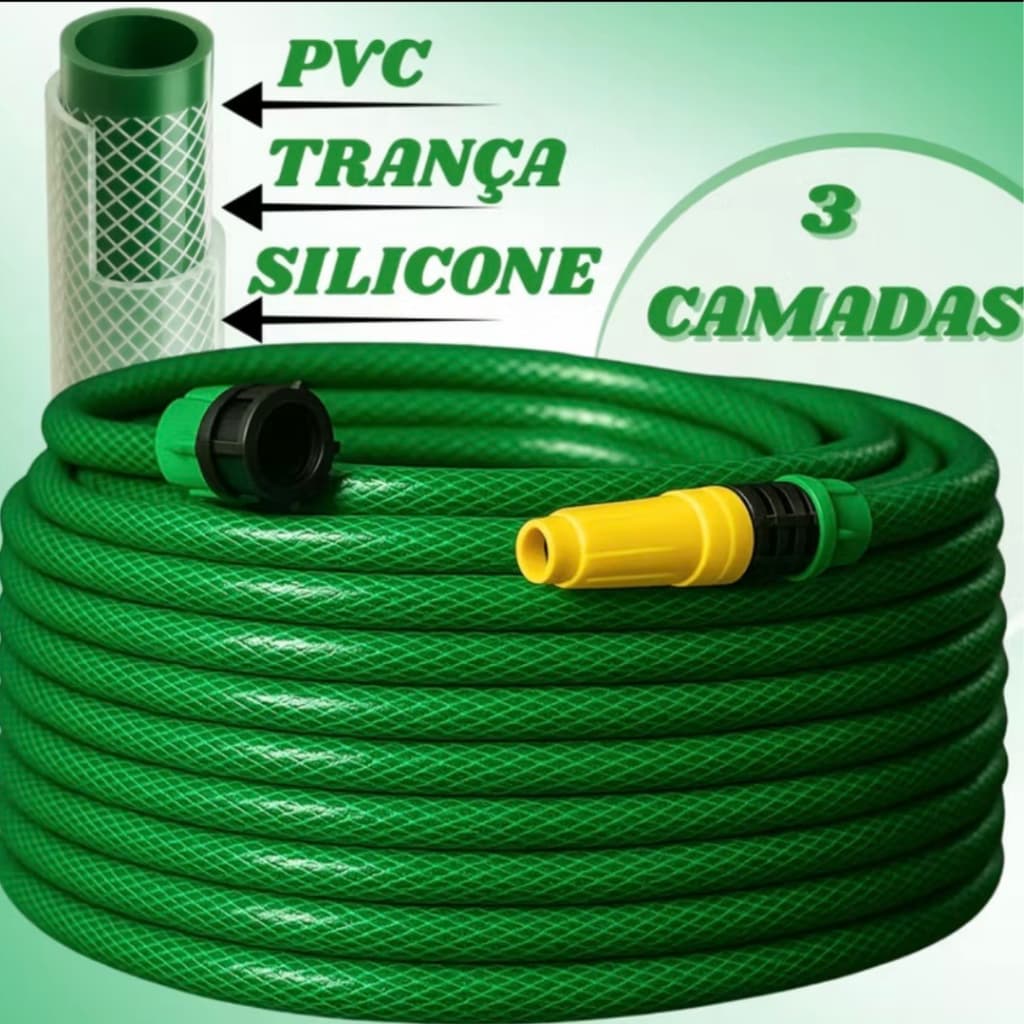 Mangueira De Jardim Trançada Reforçada Com Esguicho 10-15-20-25-30 Metros Mangueira de Jardim Verde