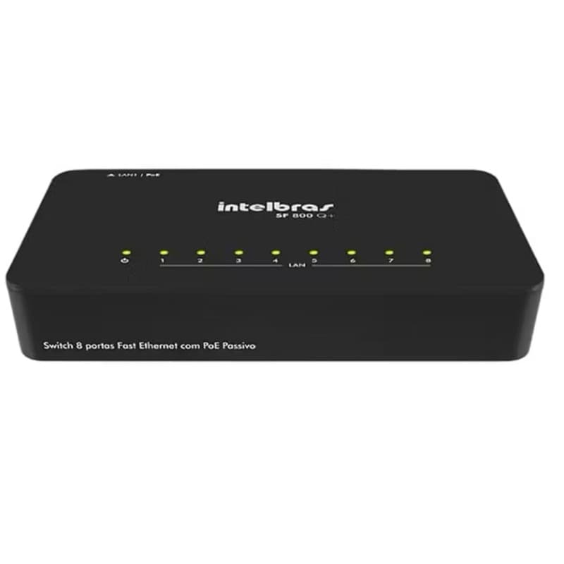 Switch 8 Portas Fast Ethernet SF 800 Q+ Preto Intelbras Usado
