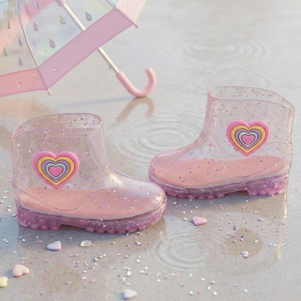 Bota Galocha Baby Infantil Enfeite Coração Leve Impermeável Antiderrapante Para Meninas