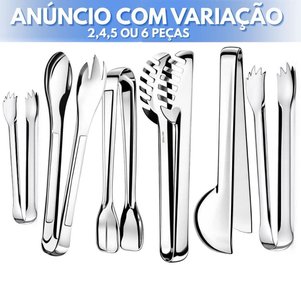 Kit 2, 4, 5 e 6 Utensílios para Cozinha Pegadores Inox Massa, Salada, Frios, Carne, Gelo, Universal
