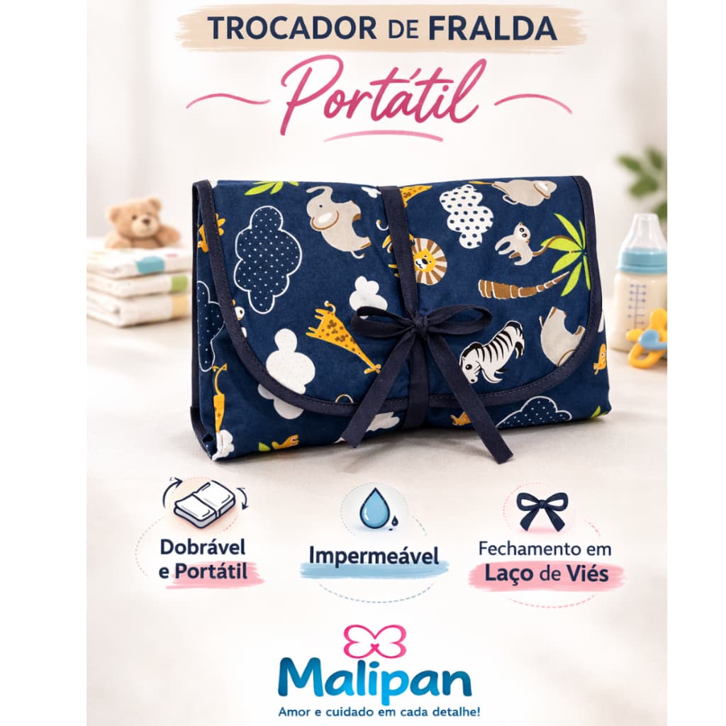 Trocador de Fralda Portátil Impermeável Acolchoado com Bolso