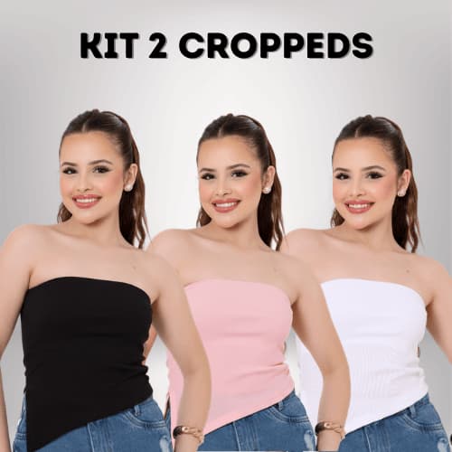 Kit 2 Blusas Canelada Feminina Juvenil Assimétrica Tomara que Caia Fenda Lateral Tendência Moderna