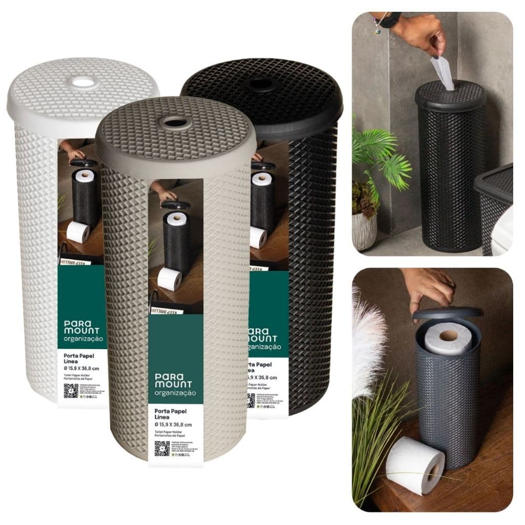 Porta Papel Higiênico 3 Rolos Línea Paramount Suporte de Chão Para Banheiro Organizador de Papel