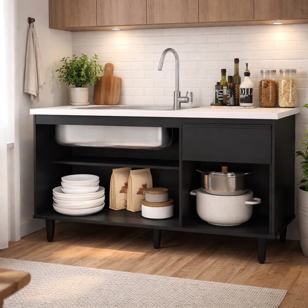 ARMARIO BALCÃO GABINETE PARA PIA DE COZINHA 120CM SEM TAMPO MDF COM PRATELEIRA