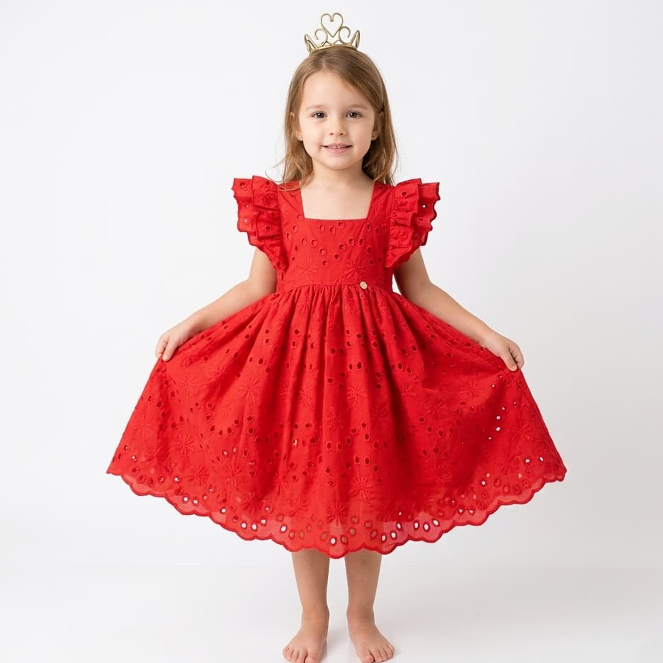 Vestido Infantil Menina Festa P M G GG 1 a 10 Anos |Rodado Luxo Cambraia Bordada com Forro |Look Elegante Verão|Promoção