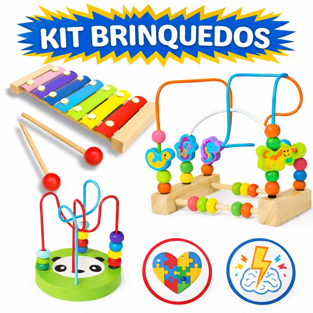 Kit  Brinquedo Montessori Sensorial Para Criança Autista Xilofone + Brinquedo Aramado- Coordenação E Estímulo Sensorial