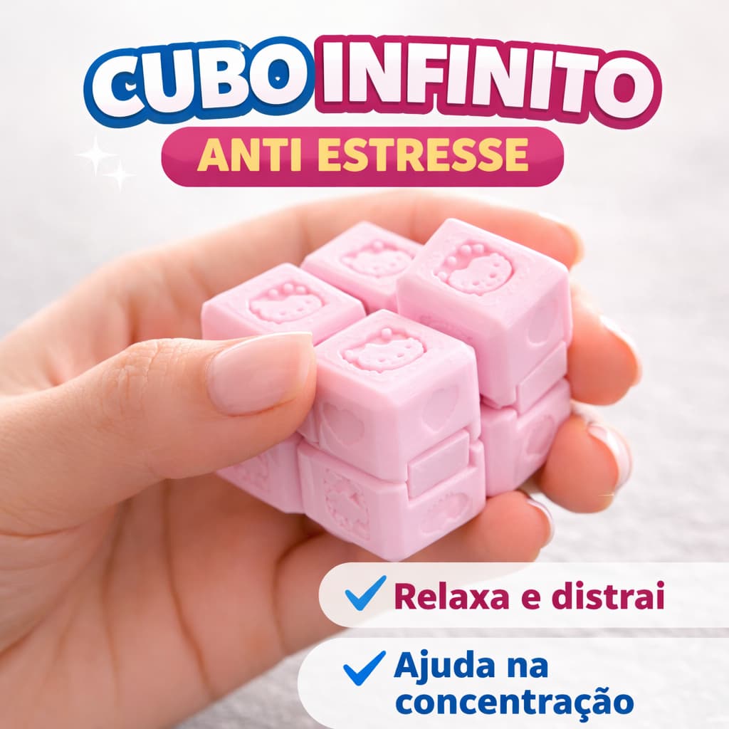 Cubo mágico Infinity Cube Hello Kitty + Chaveiro – Cubo Infinito Anti Estresse Portátil Fidget Toy Super Fofo