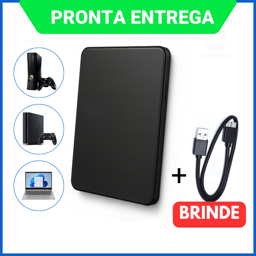 HD Externo 1TB USB 3.0 Compativel com Xbox, Console, PC e Celular + Brinde NF e Garantia