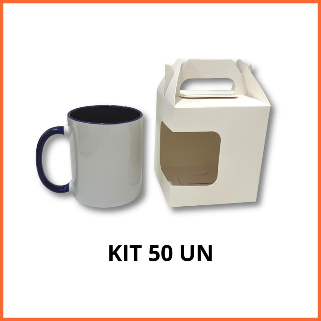 Kit 50 un Caixa com Alça para Caneca 325ml Branca Papel cartão resistente 300g